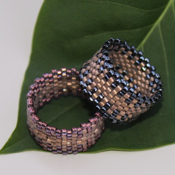 Handwoven Artisan Beaded Rings -  Wide Band Beaded Ring - New - Picture 11 of 14